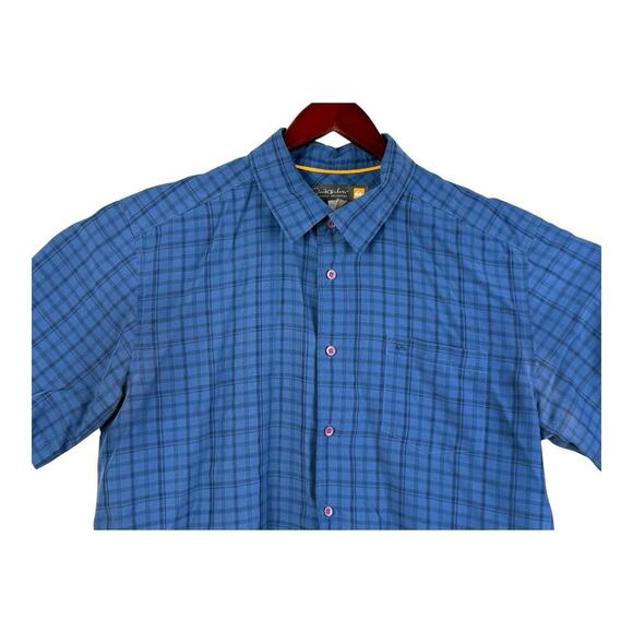 Quiksilver Waterman Shirt Mens XL Blue Check Short Sleeve Beach Tropical Pocket - Picture 1 of 11